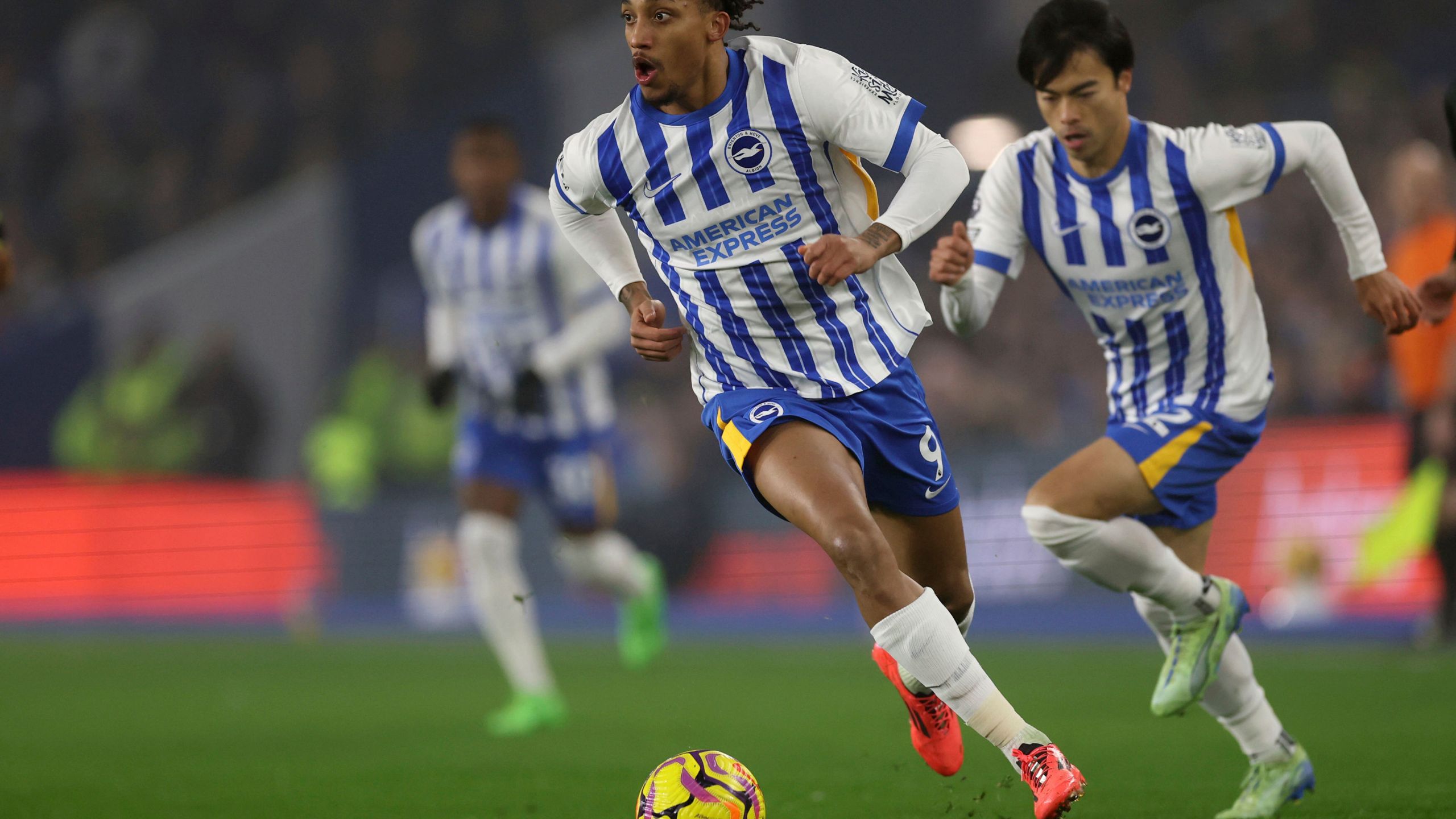 Brighton and Hove Albion's Joao Pedro during the English Premier League soccer match between Brighton & Hove Albion and CF Brentford in Brighton and Hove, England, Friday, Dec 27, 2024. (Steven Paston/PA via AP)