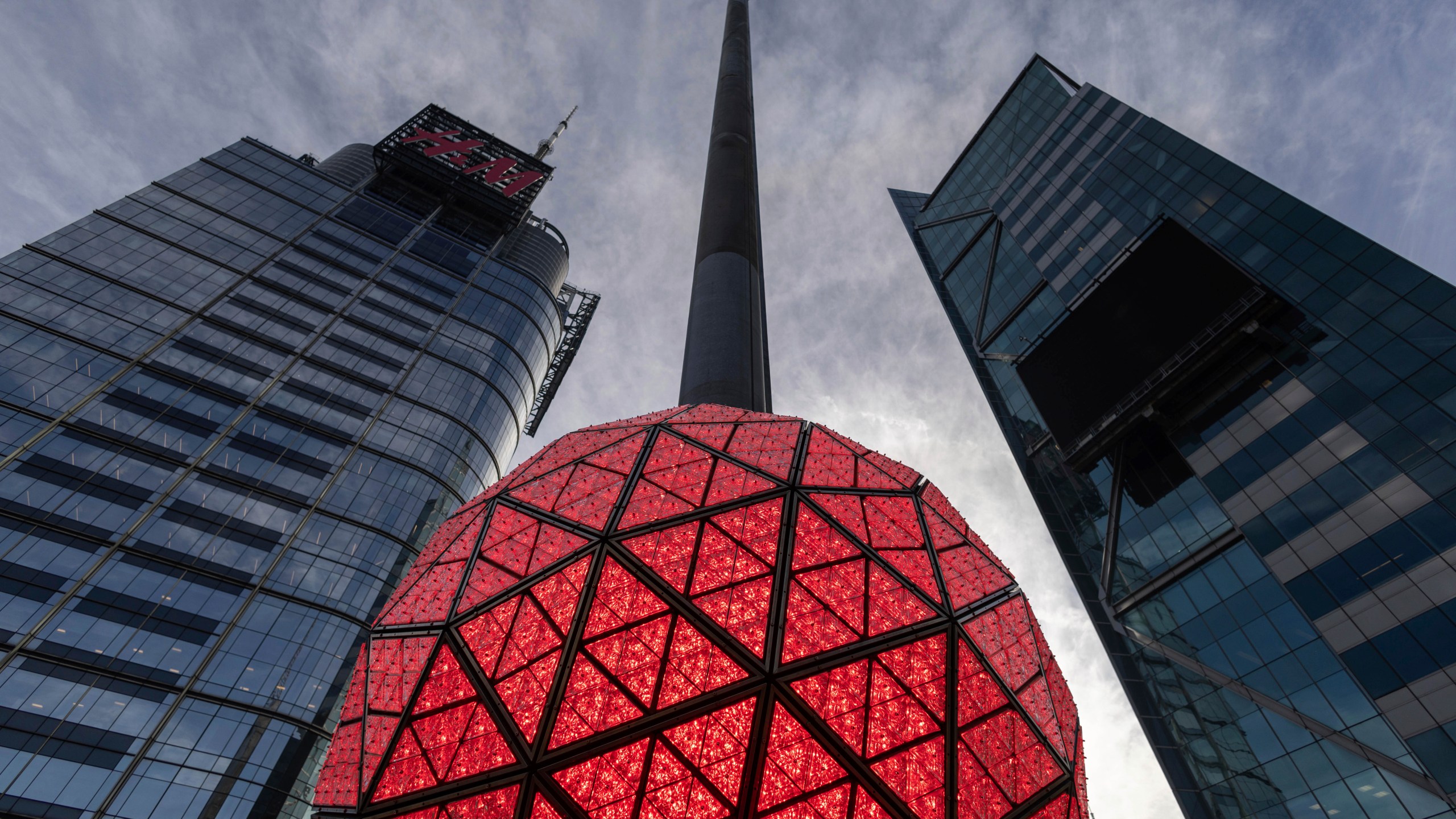 Times Square New Year's Eve Ball is displayed at One Times Square, Friday, Dec. 27, 2024, in New York. (AP Photo/Yuki Iwamura)