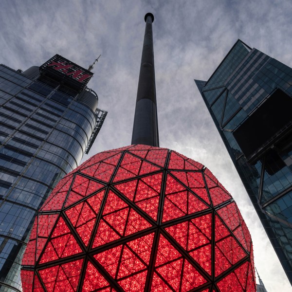 Times Square New Year's Eve Ball is displayed at One Times Square, Friday, Dec. 27, 2024, in New York. (AP Photo/Yuki Iwamura)