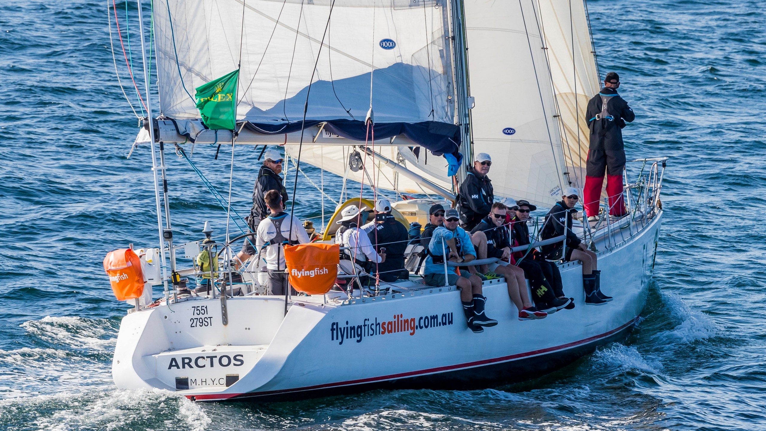 Flying Fish Arctos sails out to sea following the start of the Sydney to Hobart yacht race in Sydney, Thursday, Dec. 26, 2024. (Carlo Borlenghi/Rolex via AP)