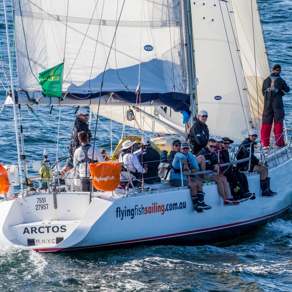 Flying Fish Arctos sails out to sea following the start of the Sydney to Hobart yacht race in Sydney, Thursday, Dec. 26, 2024. (Carlo Borlenghi/Rolex via AP)