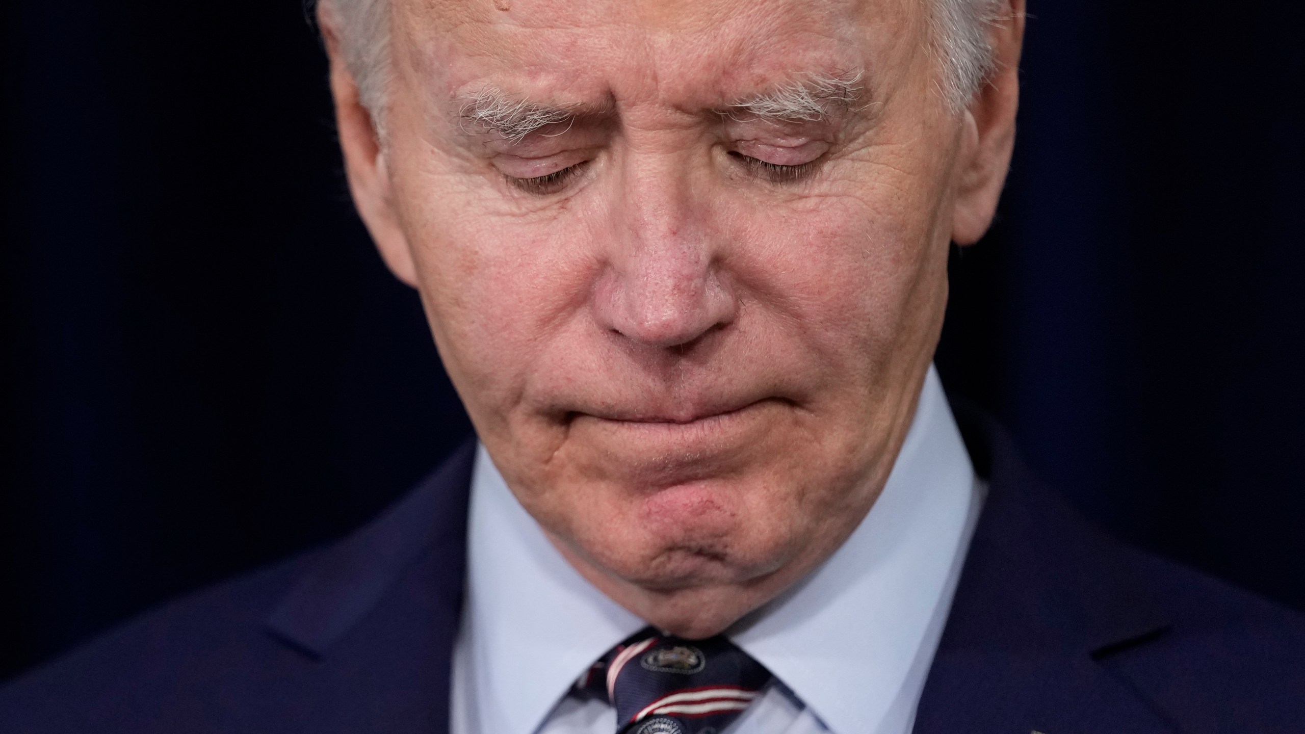 President Joe Biden pauses as he speaks about the death of former President Jimmy Carter Sunday, Dec. 29, 2024, at the Company House Hotel in Christiansted, St. Croix, U.S. Virgin Islands. (AP Photo/Susan Walsh)