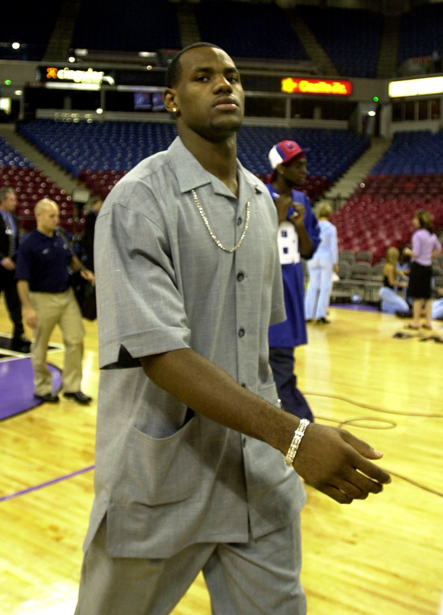 FILE - Cleveland Cavaliers rookie LeBron James walks across the court at Arco Arena after arriving with the team in Sacramento, Calif., on Oct. 29, 2003. (AP Photo/Rich Pedroncelli, File)