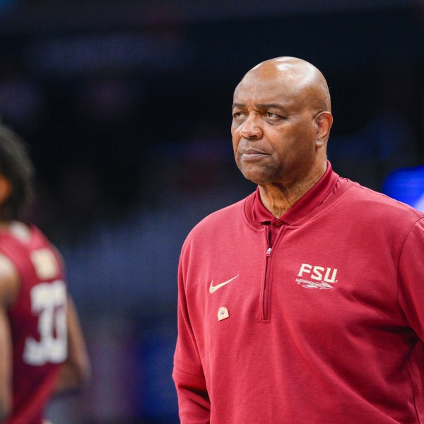 FILE - Florida State head coach Leonard Hamilton watches his team during the second half of the Atlantic Coast Conference second round NCAA college basketball tournament game against Virginia Tech, March 13, 2024, in Washington. (AP Photo/Nick Wass, File)