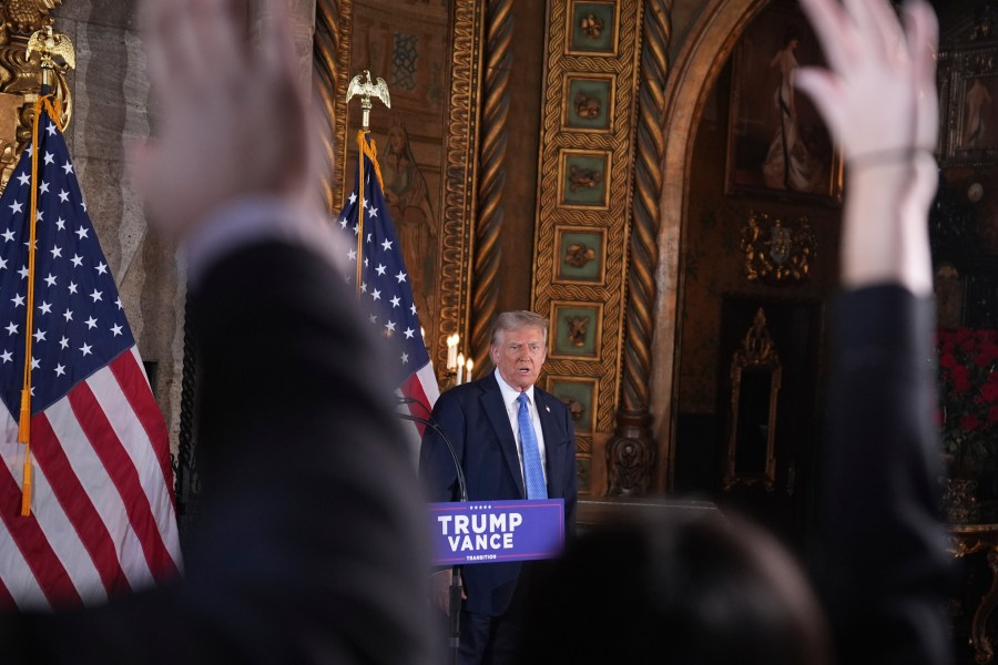 FILE - President-elect Donald Trump speaks during a news conference at Mar-a-Lago, Dec. 16, 2024, in Palm Beach, Fla. (AP Photo/Evan Vucci, FILE)