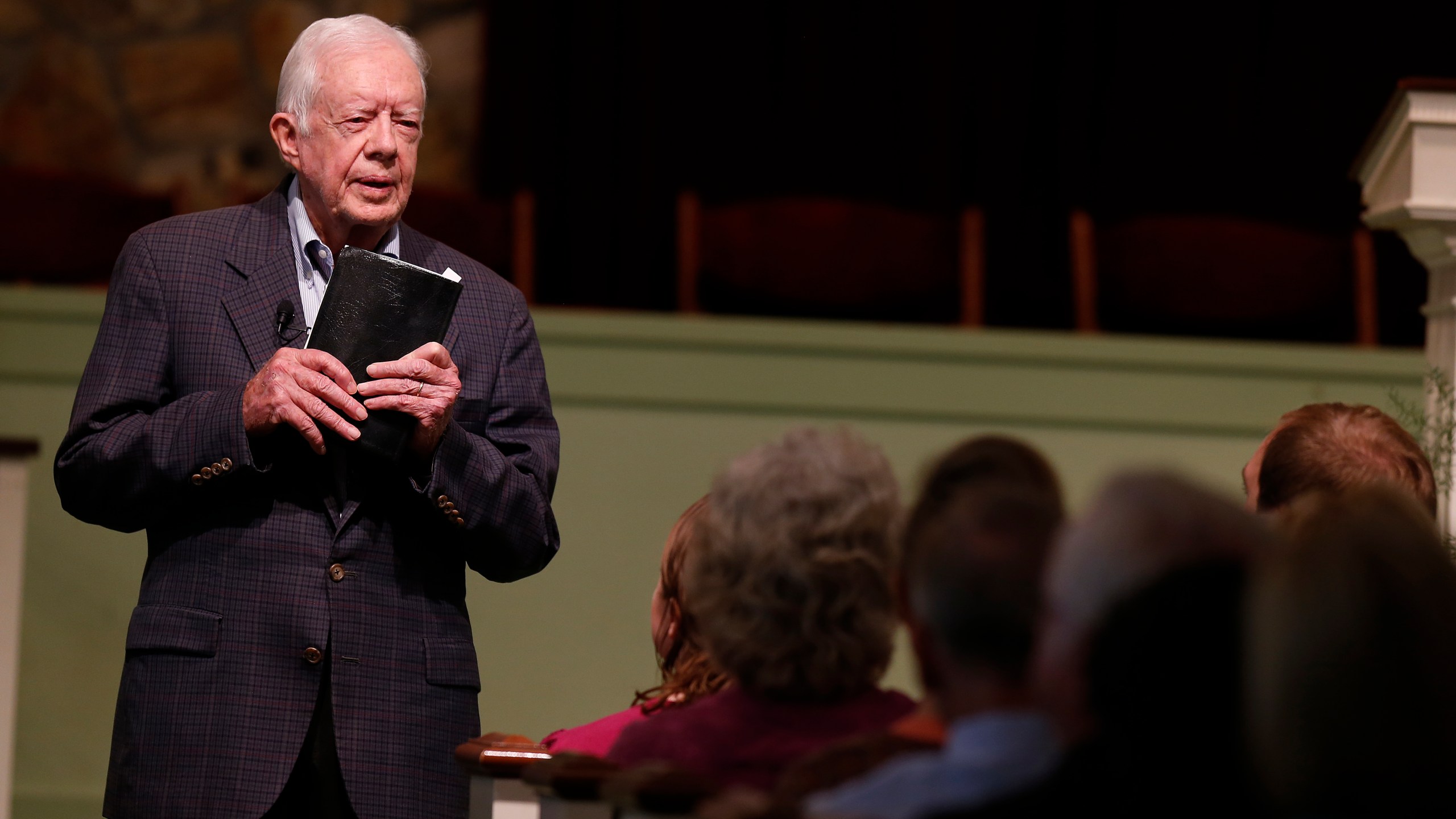 FILE - Former President Jimmy Carter teaches Sunday school at Maranatha Baptist Church in Plains, Ga, on June 8, 2014. (AP Photo/John Bazemore, File)