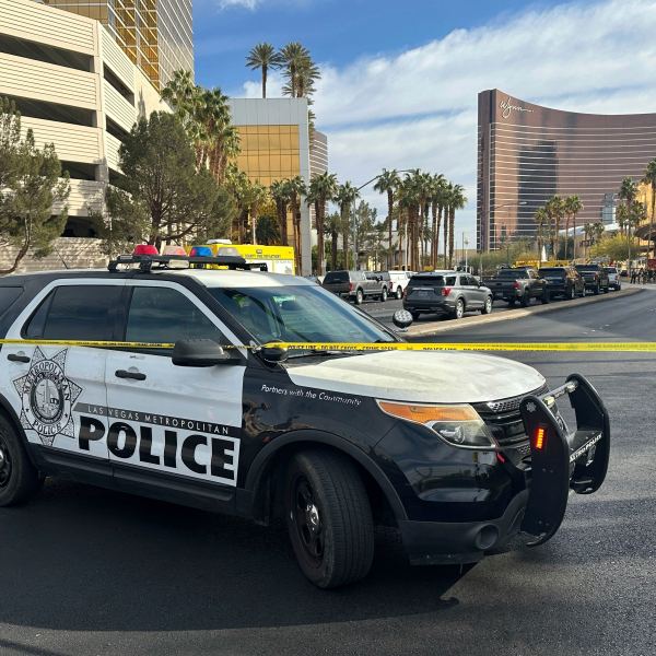 Police block the area after a vehicle caught fire and exploded outside the lobby of President-elect Donald Trump's hotel Wednesday, Jan. 1, 2025. (AP Photo/Ty ONeil)