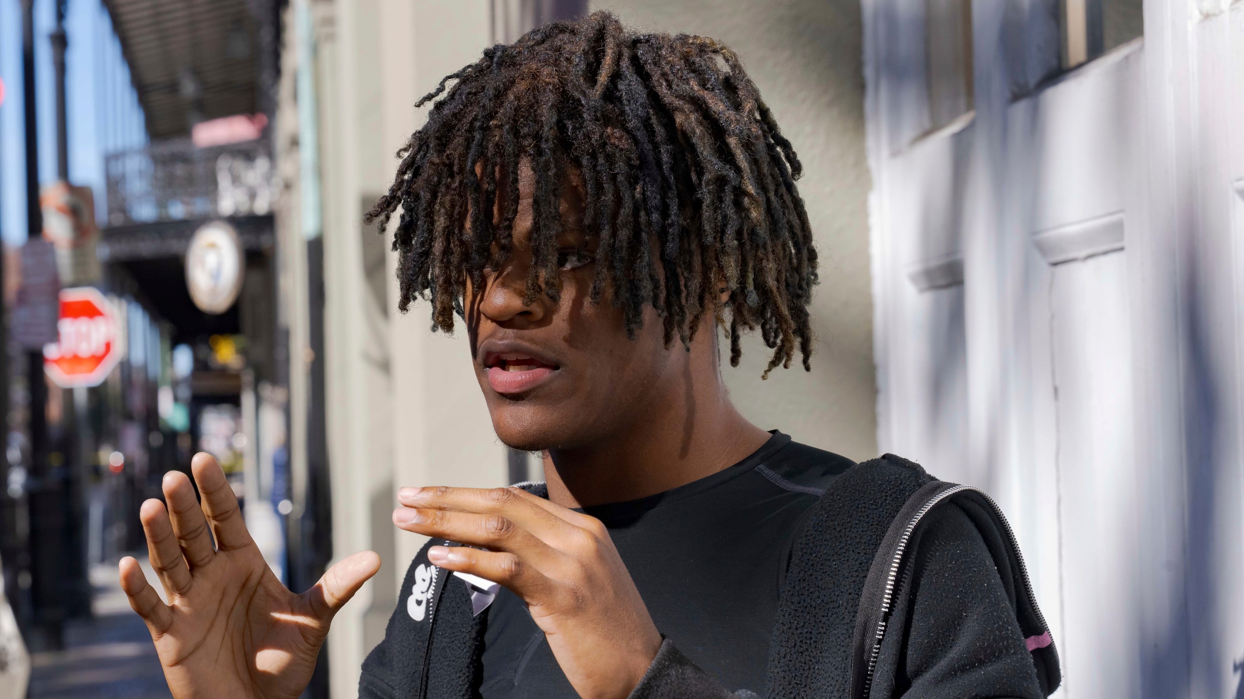 Zion Parsons, 18, talks about the death of his friend, Nikyra Dedeaux, 18, and the scene after a pickup truck crashed into pedestrians on Bourbon Street followed by a shooting in the French Quarter in New Orleans, Wednesday, Jan. 1, 2025. (AP Photo/Matthew Hinton)