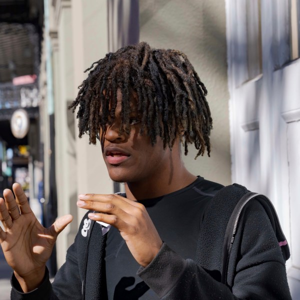 Zion Parsons, 18, talks about the death of his friend, Nikyra Dedeaux, 18, and the scene after a pickup truck crashed into pedestrians on Bourbon Street followed by a shooting in the French Quarter in New Orleans, Wednesday, Jan. 1, 2025. (AP Photo/Matthew Hinton)