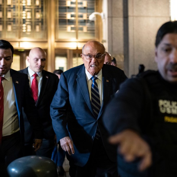 Rudy Giuliani leaves Manhattan federal court in New York, on Friday, Jan. 3, 2025. (AP Photo/Adam Gray)