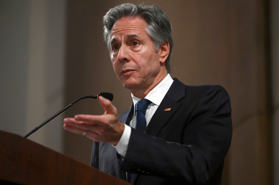 FILE - Secretary of State Antony Blinken speaks after meeting with the foreign ministers of the Arab Contact Group on Syria in Jordan's southern Red Sea coastal city of Aqaba, Dec. 14, 2024. (Andrew Caballero-Reynolds/Pool via AP, File)