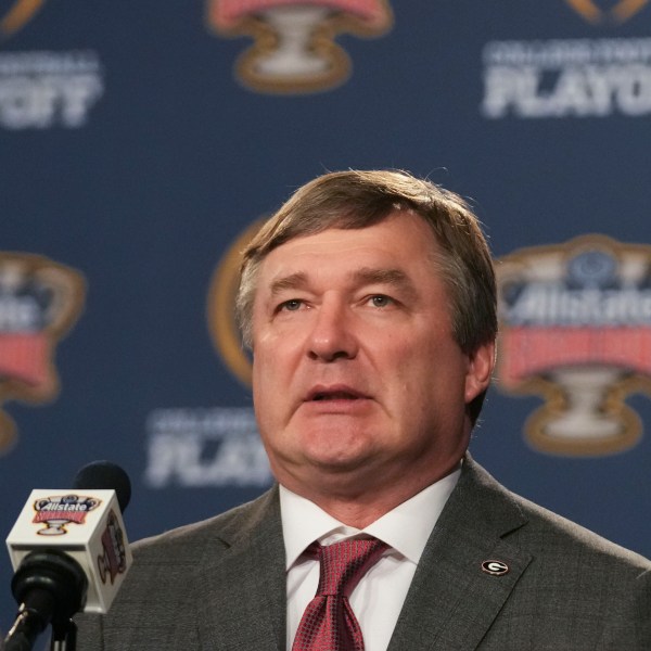 Georgia head coach Kirby Smart speaks to reporters in New Orleans, Tuesday, Dec. 31, 2024. Georgia will face Notre Dame in the Sugar Bowl NCAA college football CFP quarterfinal game on Jan. 1, 2025. (AP Photo/Gerald Herbert)