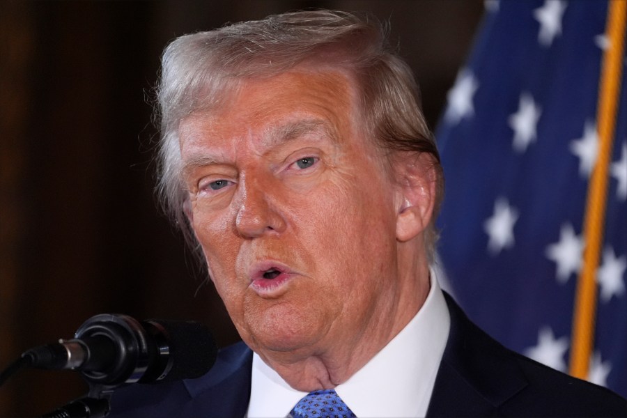 FILE - President-elect Donald Trump speaks during a news conference at Mar-a-Lago, Dec. 16, 2024, in Palm Beach, Fla. (AP Photo/Evan Vucci, File)