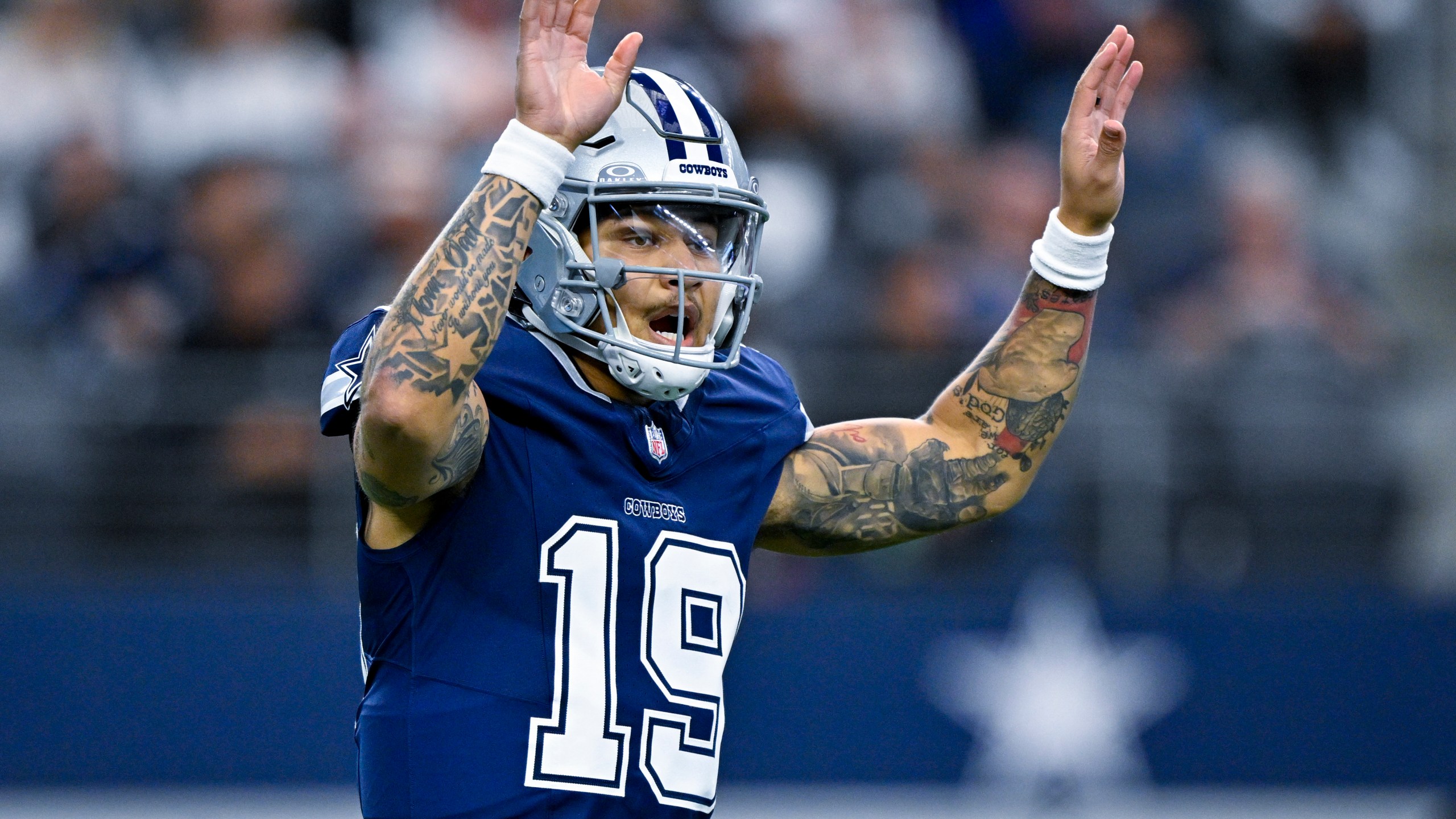 Dallas Cowboys wide receiver KaVontae Turpin reacts during a play against the Washington Commandersduring the first half of an NFL football game, Sunday, Jan. 5, 2025, in Arlington, Texas. (AP Photo/Jerome Miron)