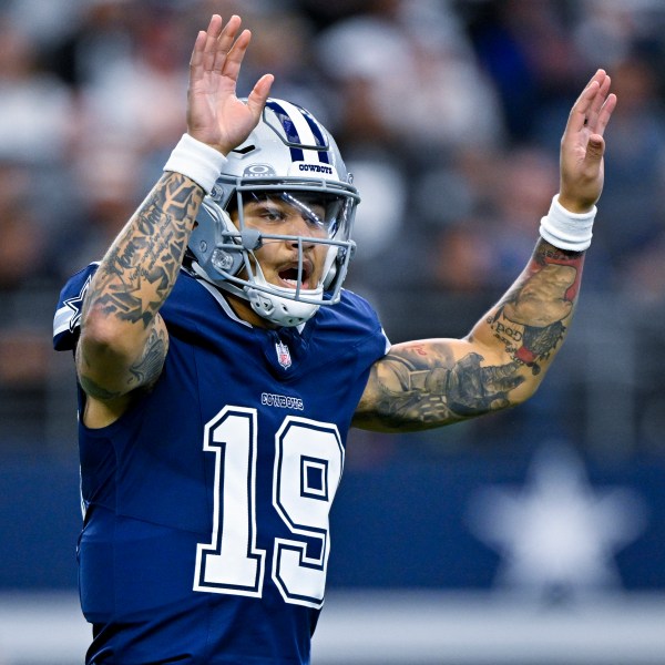 Dallas Cowboys wide receiver KaVontae Turpin reacts during a play against the Washington Commandersduring the first half of an NFL football game, Sunday, Jan. 5, 2025, in Arlington, Texas. (AP Photo/Jerome Miron)