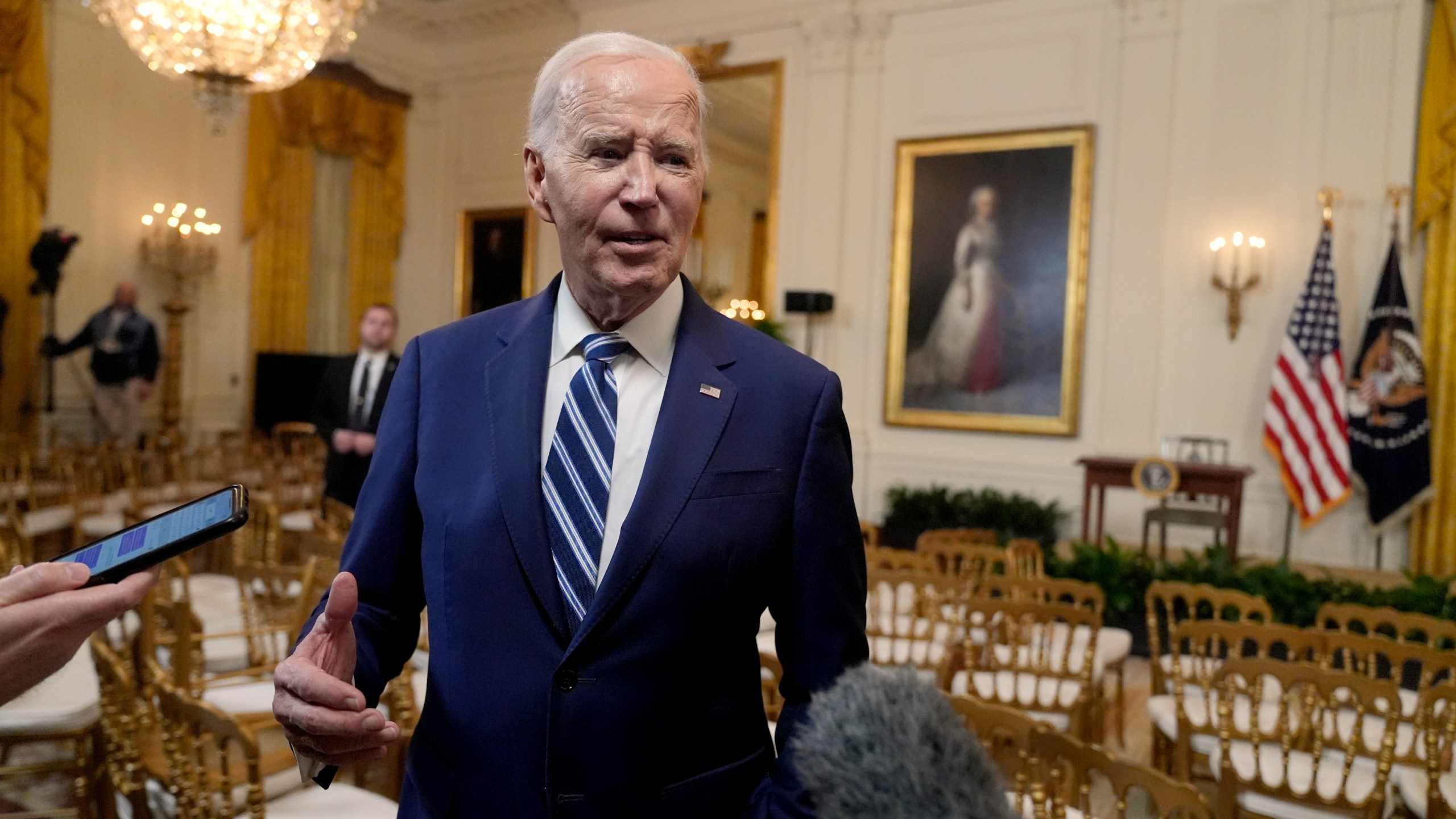 President Joe Biden speaks with reporters after signing the Social Security Fairness Act in the East Room of the White House, Sunday, Jan. 5, 2025, in Washington. (AP Photo/Manuel Balce Ceneta)