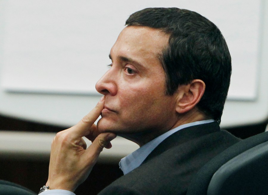 FILE - James Arthur Ray listens to prosecuting attorneys speak during his criminal trial, March 8, 2011, in Camp Verde, Ariz. (AP Photo/Ross D. Franklin, Pool, File)