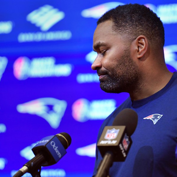 New England Patriots head coach Jerod Mayo departs after answering questions following an NFL football game against the Buffalo Bills, Sunday, Jan. 5, 2025, in Foxborough, Mass. Mayo was fired shortly after the news conference. (AP Photo/Steven Senne)