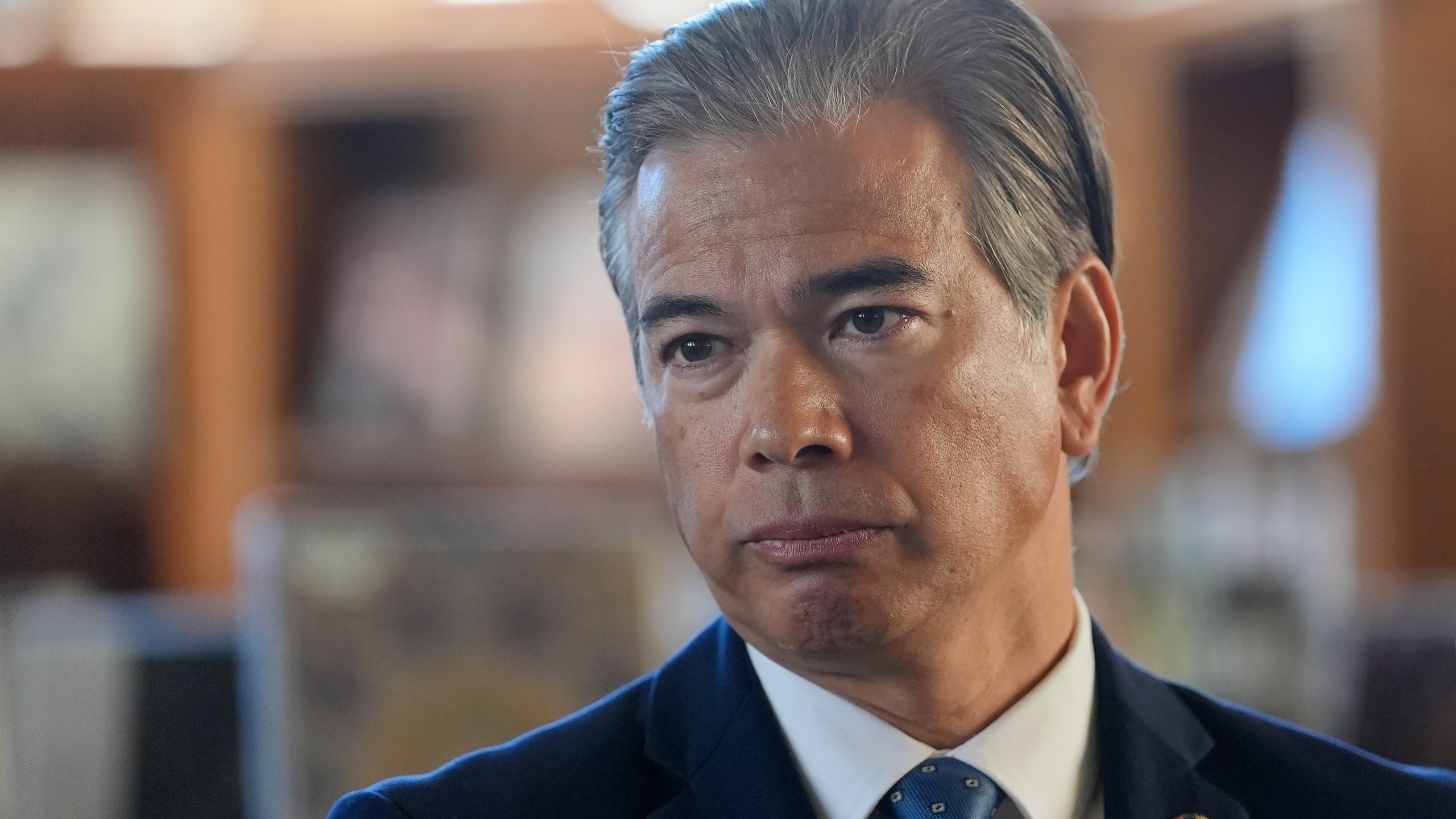 FILE - California Attorney General Rob Bonta speaks at a news conference at the San Francisco Public Library's Bernal Heights branch in San Francisco, Wednesday, Dec. 4, 2024. (AP Photo/Jeff Chiu, File)