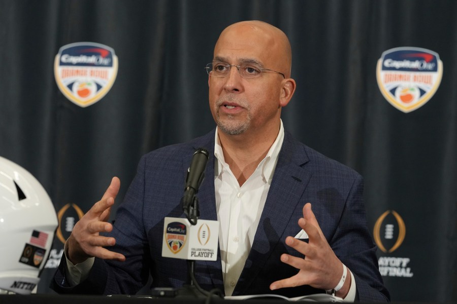 Penn State head coach James Franklin speaks during a news conference for the Orange Bowl NCAA College Football Playoff game, Wednesday, Jan. 8, 2025, in Dania Beach, Fla. (AP Photo/Marta Lavandier)