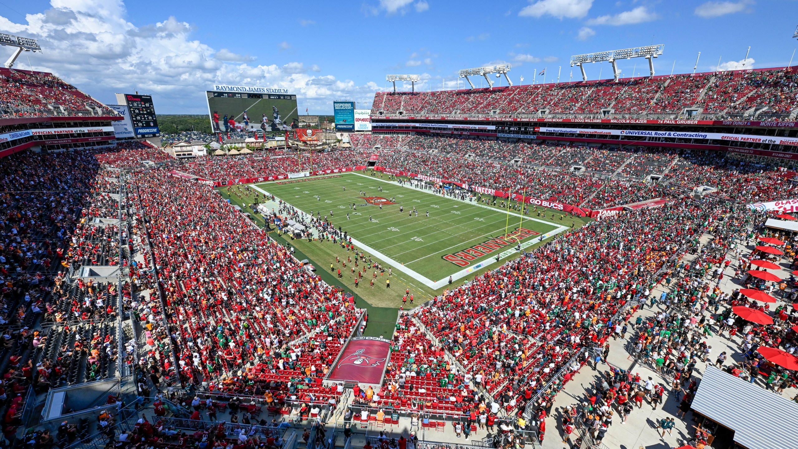 FILE - a general view of Raymond James Stadium during an NFL football game between the Philadelphia Eagles and the Tampa Bay Buccaneers, Sunday, Sept. 29, 2024, in Tampa, Fla. (AP Photo/Doug Murray, FIle)