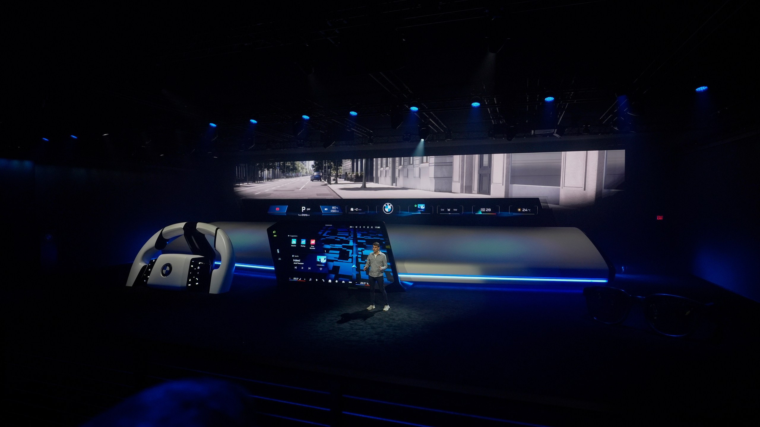 A screen showing the new BMW panoramic iDrive is displayed during the CES tech show Tuesday, Jan. 7, 2025, in Las Vegas. (AP Photo/Abbie Parr)