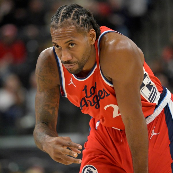 Los Angeles Clippers forward Kawhi Leonard looks on during the second half of an NBA basketball game against the Atlanta Hawks, Saturday, Jan. 4, 2025, in Los Angeles. (AP Photo/Jayne-Kamin-Oncea)