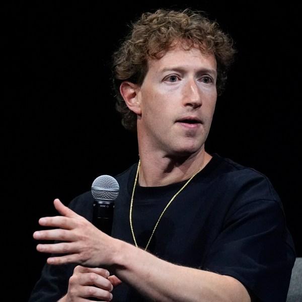 Mark Zuckerberg, chief executive officer of Meta, makes a point during an appearance at SIGGRAPH 2024, the premier conference on computer graphics and interactive techniques, Monday, July 29, 2024, in the Colorado Convention Center in downtown Denver. (AP Photo/David Zalubowski)