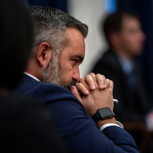 FILE - New Mexico Attorney General Raul Torrez listens to oral arguments dealing with local municipalities implementing ordinances restricting abortion, Dec. 13, 2023 in Santa Fe, N.M. . (Eddie Moore/The Albuquerque Journal via AP, file)