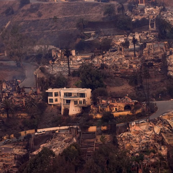 The devastation from the Palisades Fire is seen from the air in the Pacific Palisades neighborhood of Los Angeles, Thursday, Jan. 9, 2025. (AP Photo/Mark J. Terrill)