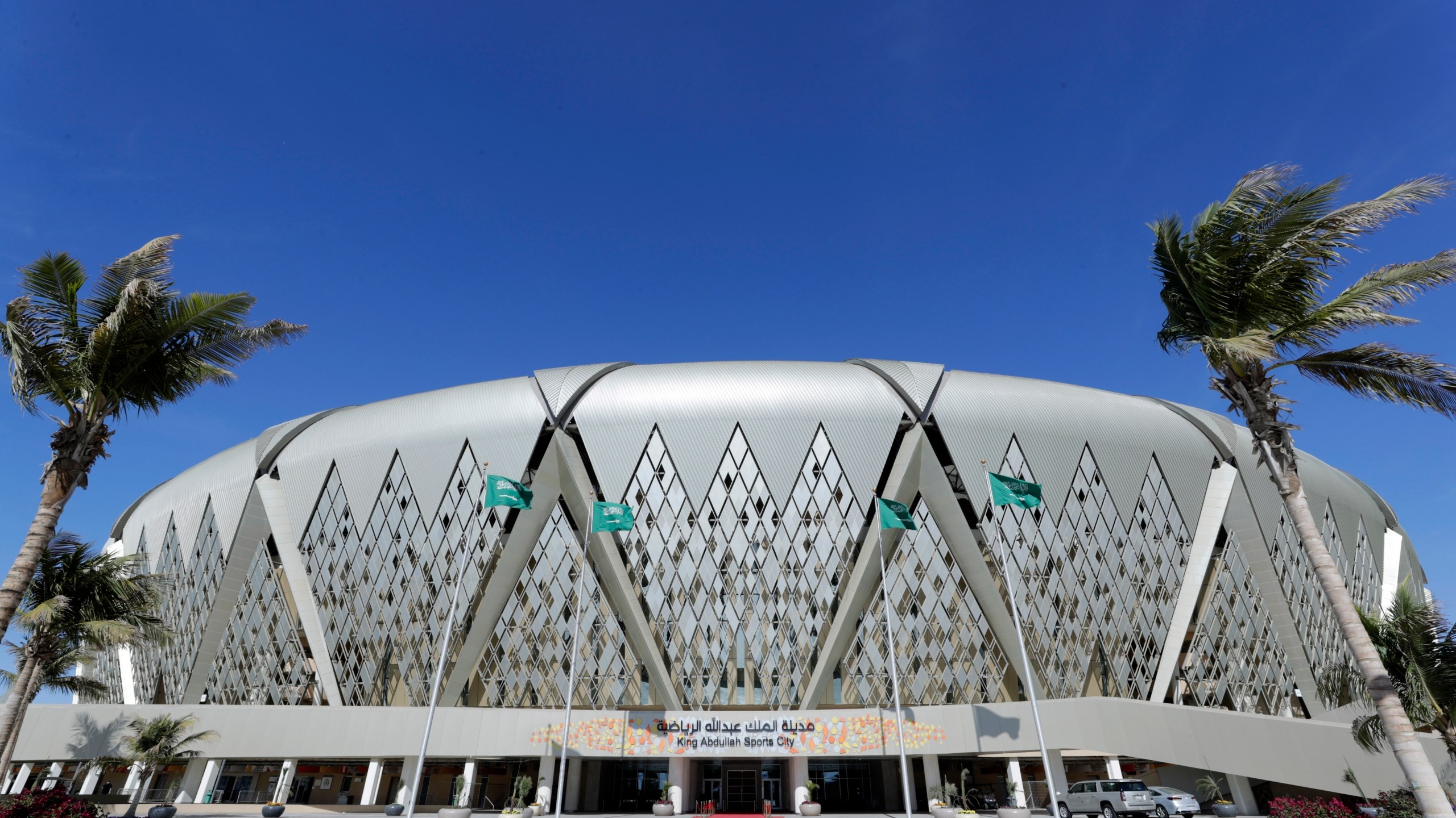 FILE - The King Abdullah sports city stadium stands in Jeddah, Saudi Arabia, Saturday, Jan. 11, 2020, on the eve of the Spanish Super Cup Final soccer match between Real Madrid and Atletico Madrid. (AP Photo/Hassan Ammar, File)