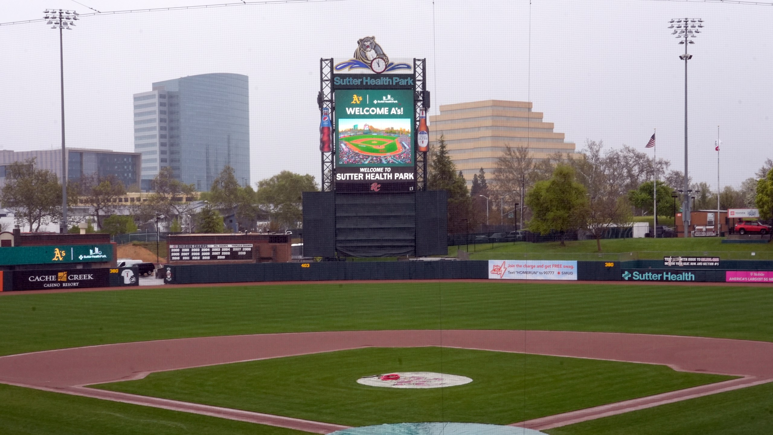 FILE - Sutter Health Park, where the Athletics' plan to spend three seasons before relocating to Las Vegas and a new ballpark ahead of the 2028 campaign, is shown in West Sacramento, Calif., April 4, 2024. (AP Photo/Rich Pedroncelli, File)