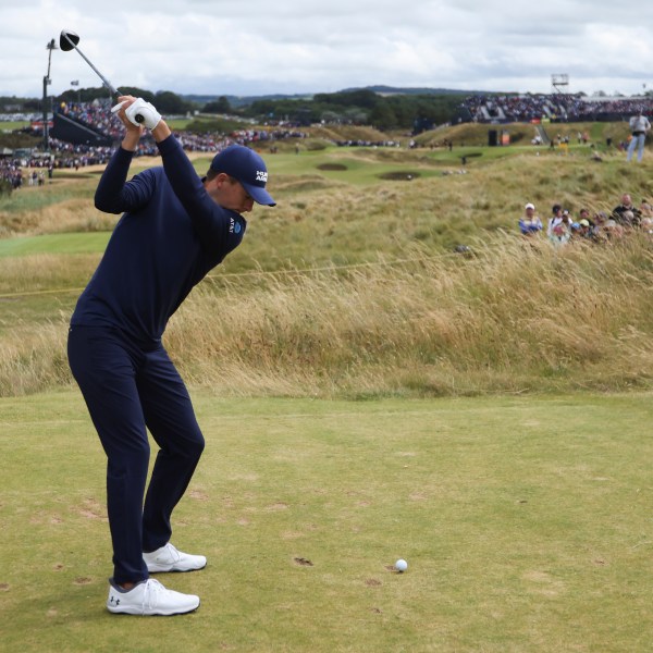 FILE - Jordan Spieth of the United States hits off the seventh tee during his second round of the British Open Golf Championships at Royal Troon golf club in Troon, Scotland, Friday, July 19, 2024. (AP Photo/Peter Morrison, File)