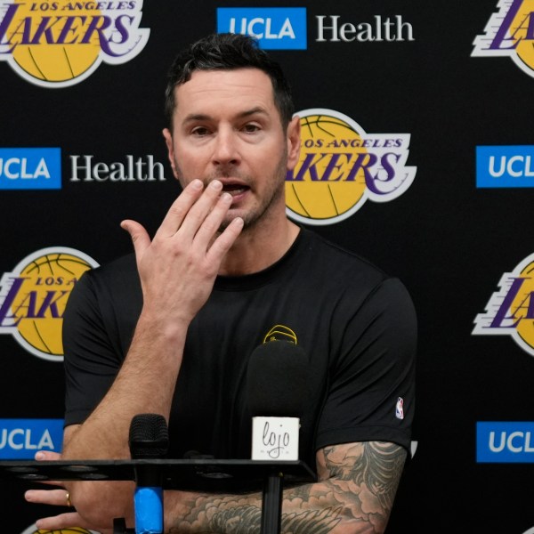 Los Angeles Lakers coach JJ Redick recounts that he and his family lost their house in the deadly Pacific Palisades wildfire during an NBA basketball news conference at the UCLA Health Training Center in El Segundo, Calif., Friday, Jan. 10, 2025. (AP Photo/Damian Dovarganes)