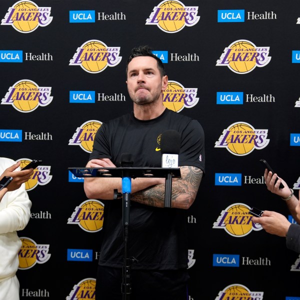 Los Angeles Lakers coach JJ Redick recounts that he and his family lost their house in the deadly Pacific Palisades wildfire during an NBA basketball news conference at the UCLA Health Training Center in El Segundo, Calif., Friday, Jan. 10, 2025. (AP Photo/Damian Dovarganes)