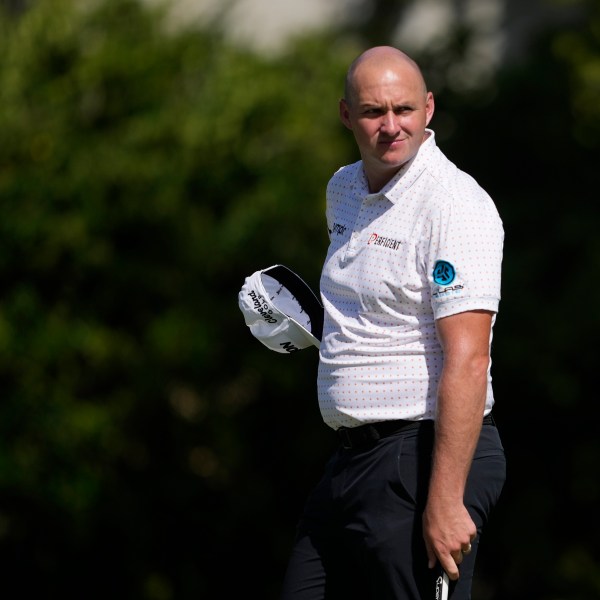 Sepp Straka, of Austria, reacts after missing a shot on the fifth green during the second round of the Sony Open golf event, Friday, Jan. 10, 2025, at Waialae Country Club in Honolulu. (AP Photo/Matt York)