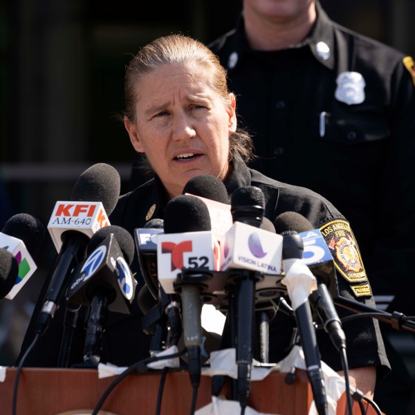 FILE - Los Angeles Fire Department Chief Kristin Crowley talks during a news conference at Harbor–UCLA Medical Center in the West Carson area of Los Angeles on Thursday, Feb. 15, 2024. (AP Photo/Richard Vogel, File)