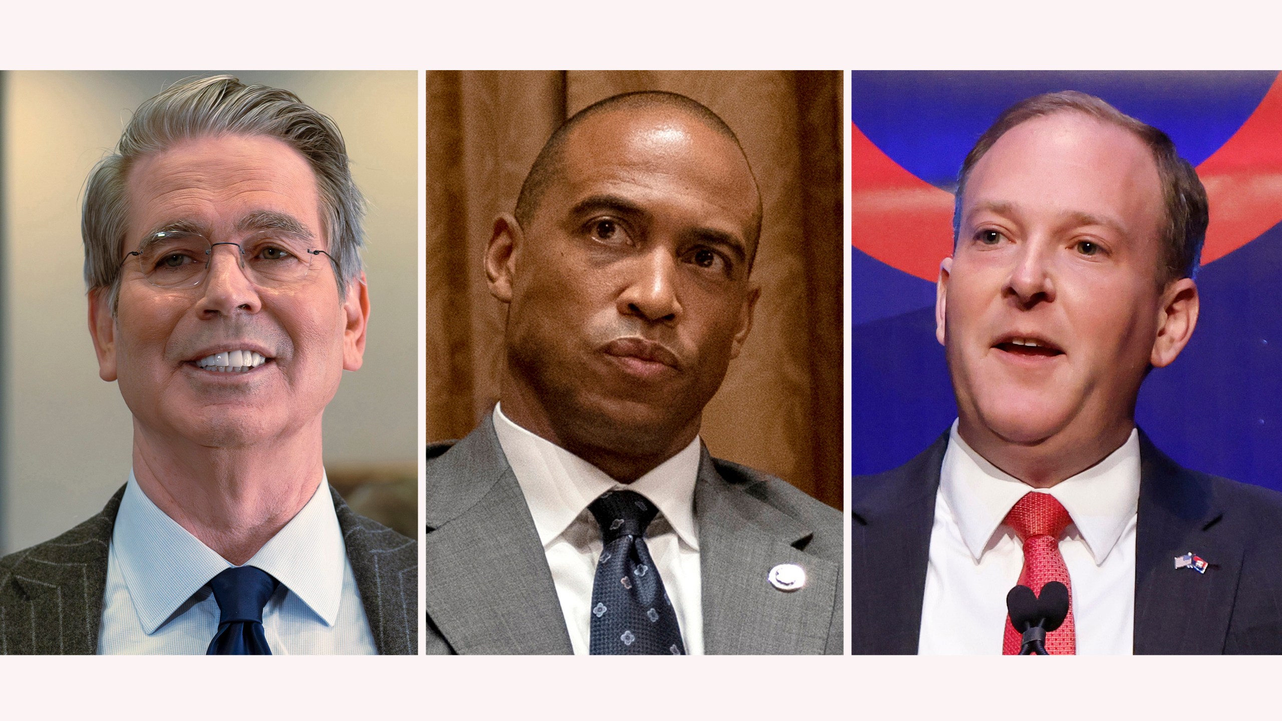 This combination photo of President-elect Donald Trump's nominees who will have confirmation hearings Thursday, Jan. 16, 2025, shows Treasury Secretary nominee Scott Bessent, from left, Housing and Urban Development Secretary nominee Scott Turner and Environmental Protection Agency Administrator nominee Lee Zeldin. (AP Photo)