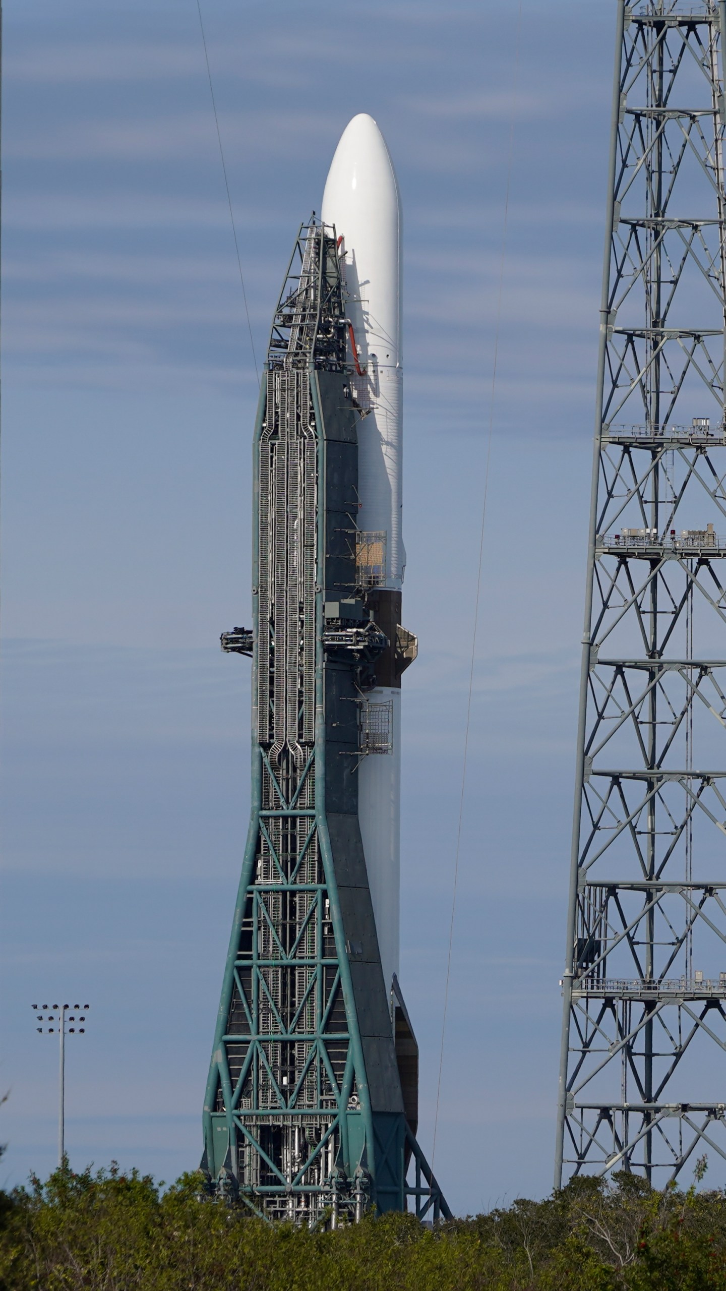 The Blue Origin New Glenn rocket stands ready on Launch Complex 36 at the Cape Canaveral Space Force Station, Saturday, Jan. 11, 2025, in Cape Canaveral, Fla. (AP Photo/John Raoux)