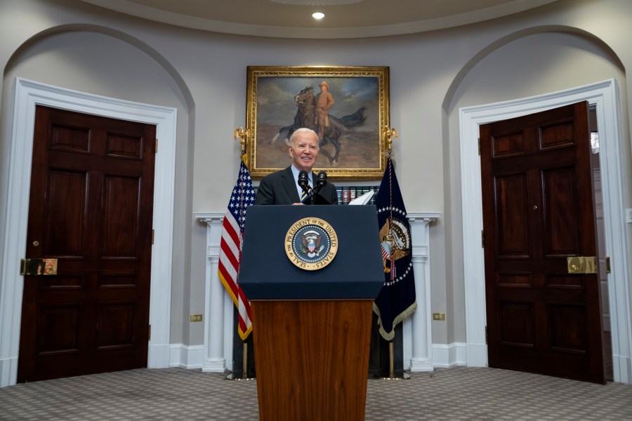 President Joe Biden speaks in the Roosevelt Room at the White House in Washington, Friday, Jan. 10, 2025. (AP Photo/Ben Curtis)