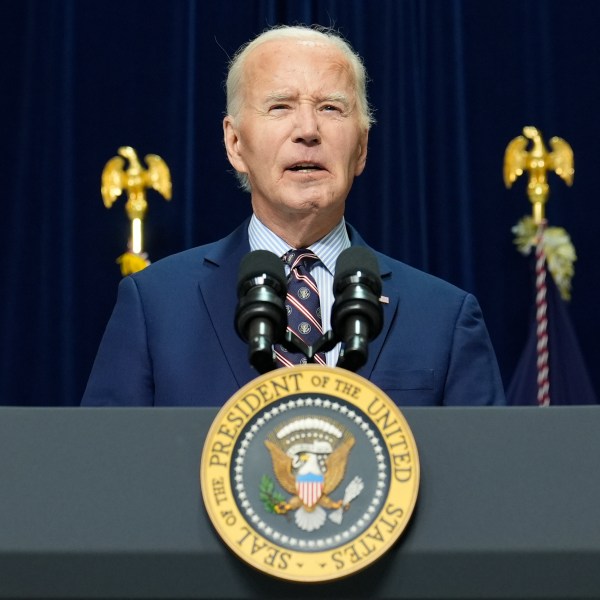 President Joe Biden makes a statement on the latest developments in New Orleans from Camp David, Md., Wednesday, Jan. 1, 2025. (AP Photo/Susan Walsh)