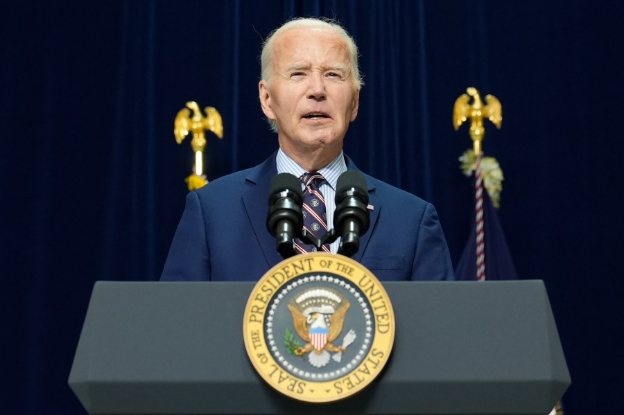 President Joe Biden makes a statement on the latest developments in New Orleans from Camp David, Md., Wednesday, Jan. 1, 2025. (AP Photo/Susan Walsh)