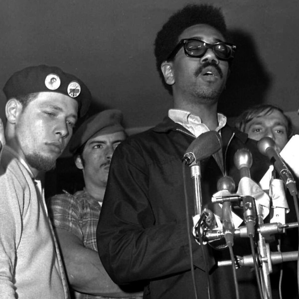 FILE - Puerto Rican Jose “Cha Cha” Jimenez, left, founder of the Young Lords in Chicago-area Puerto Rican group, attends a news conference led by Bobby Rush, deputy defense minister of the Illinois Black Panther party, in Chicago, June 4, 1969. Jiménez, a prominent civil rights and liberation movement figure died at the age of 76 his sister announced Friday, Jan. 10, 2025. (AP Photo/EK, File)