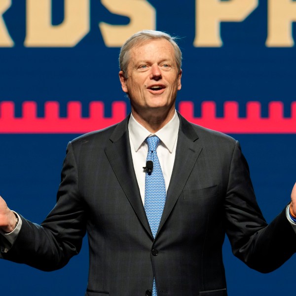 FILE - NCAA President Charlie Baker speaks at his first state of college sports address, at the association's annual convention in Phoenix, Jan. 10, 2024. (AP Photo/Ross D. Franklin, File)