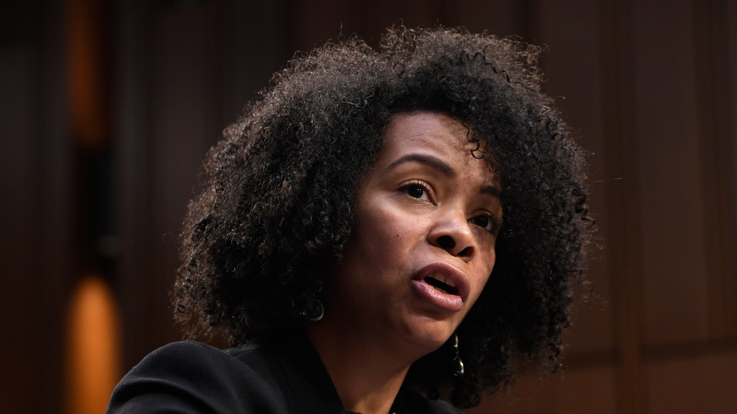 FILE - U.S. Center for SafeSport Chief Executive Officer Ju'Riese Colón testifies on Capitol Hill in Washington, Feb. 5, 2020. (AP Photo/Susan Walsh, File)