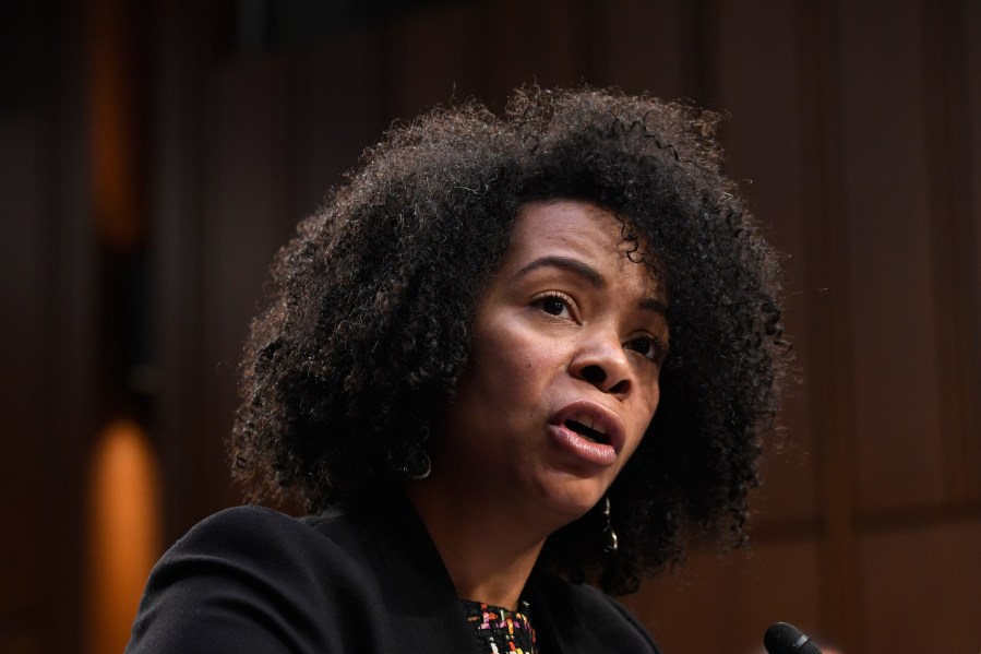 FILE - U.S. Center for SafeSport Chief Executive Officer Ju'Riese Colón testifies on Capitol Hill in Washington, Feb. 5, 2020. (AP Photo/Susan Walsh, File)