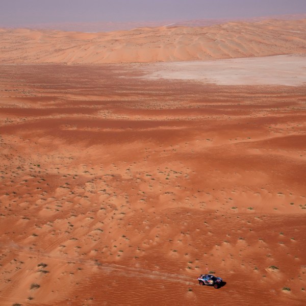 Mitchell Guthrie and co-driver Kellon Walch compete during the tenth stage of the Dakar Rally between Haradh and Shubaytah, Saudi Arabia, Wednesday, Jan. 15, 2025. (AP Photo/Christophe Ena)