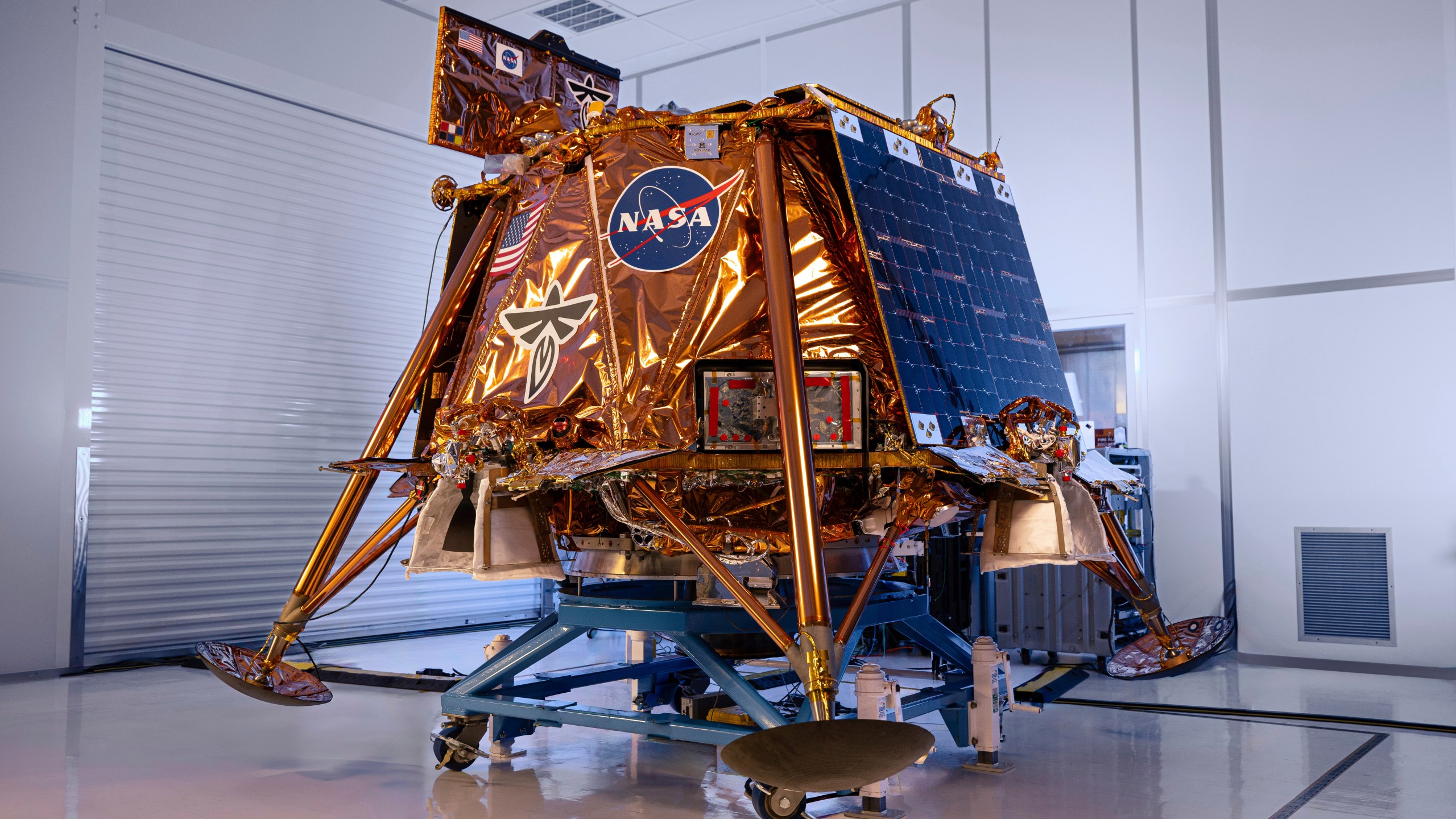 This photo provided by Firefly Aerospace in January 2025 shows the Blue Ghost lunar lander in a clean room. (Firefly Aerospace via AP)