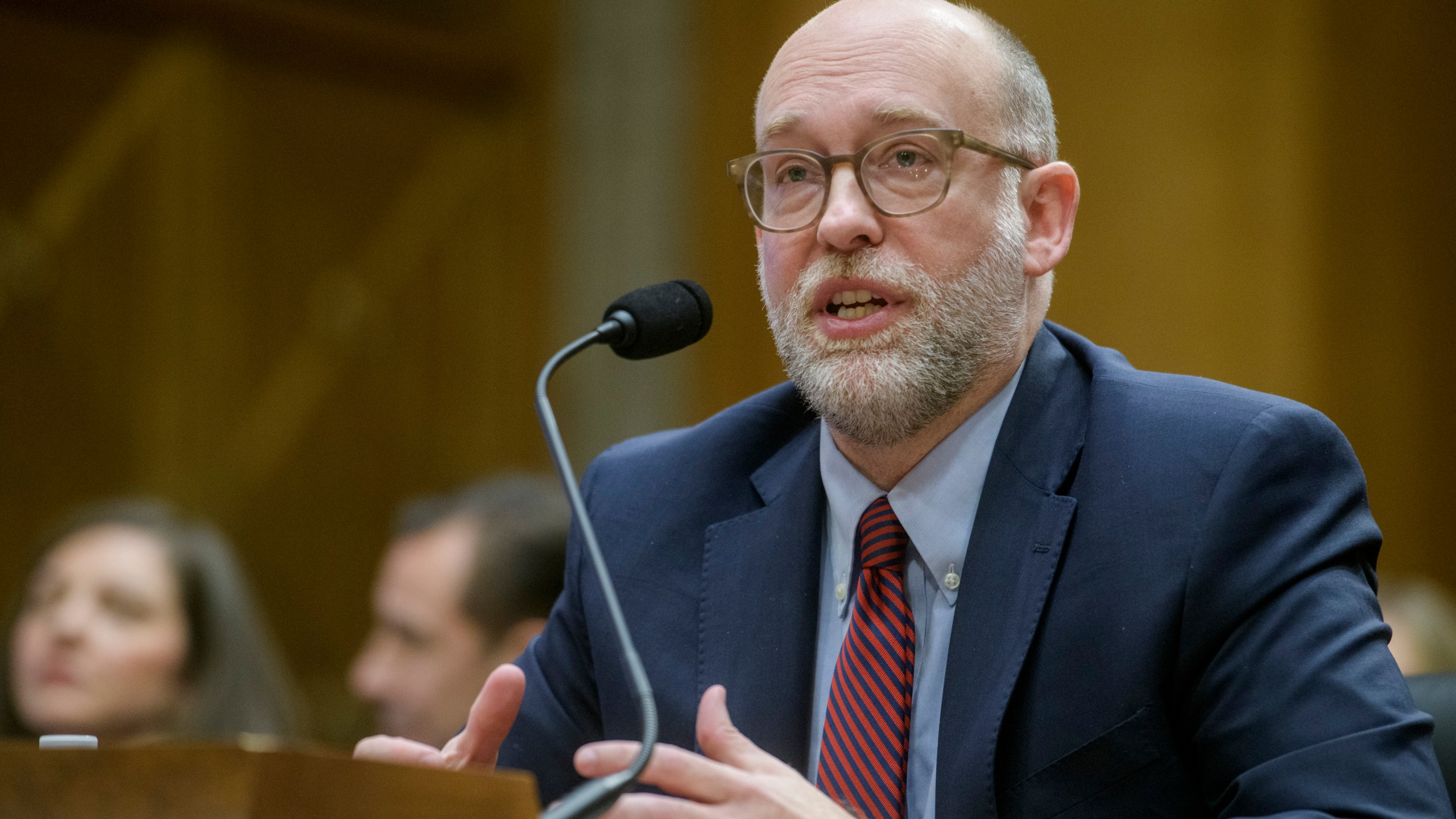 Russell Vought, President-elect Donald Trump's nominee to be Director, Office of Management and Budget, responds to questions during a Senate Committee on Homeland Security and Governmental Affairs hearing for his pending confirmation on Capitol Hill, Wednesday, Jan. 15, 2025, in Washington. (AP Photo/Rod Lamkey, Jr.)