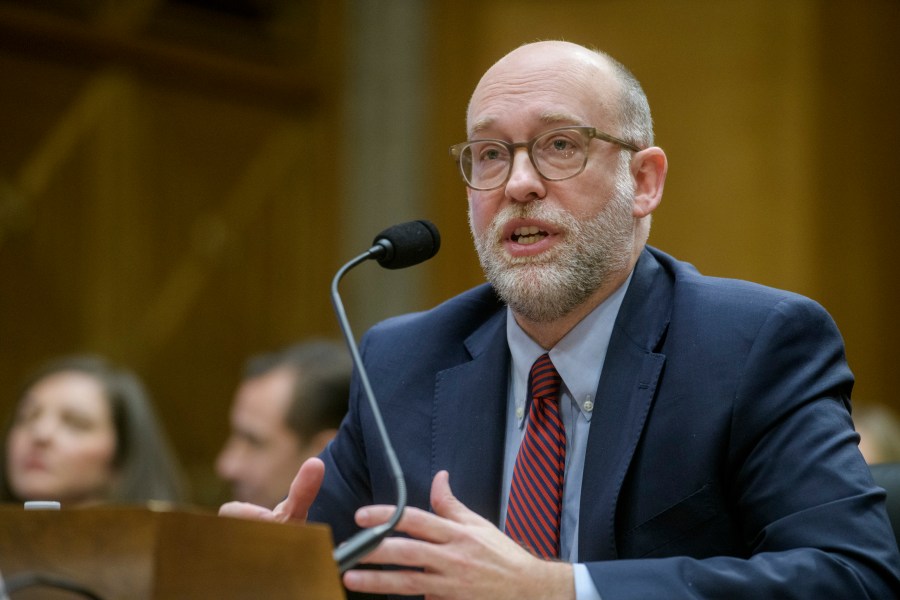 Russell Vought, President-elect Donald Trump's nominee to be Director, Office of Management and Budget, responds to questions during a Senate Committee on Homeland Security and Governmental Affairs hearing for his pending confirmation on Capitol Hill, Wednesday, Jan. 15, 2025, in Washington. (AP Photo/Rod Lamkey, Jr.)